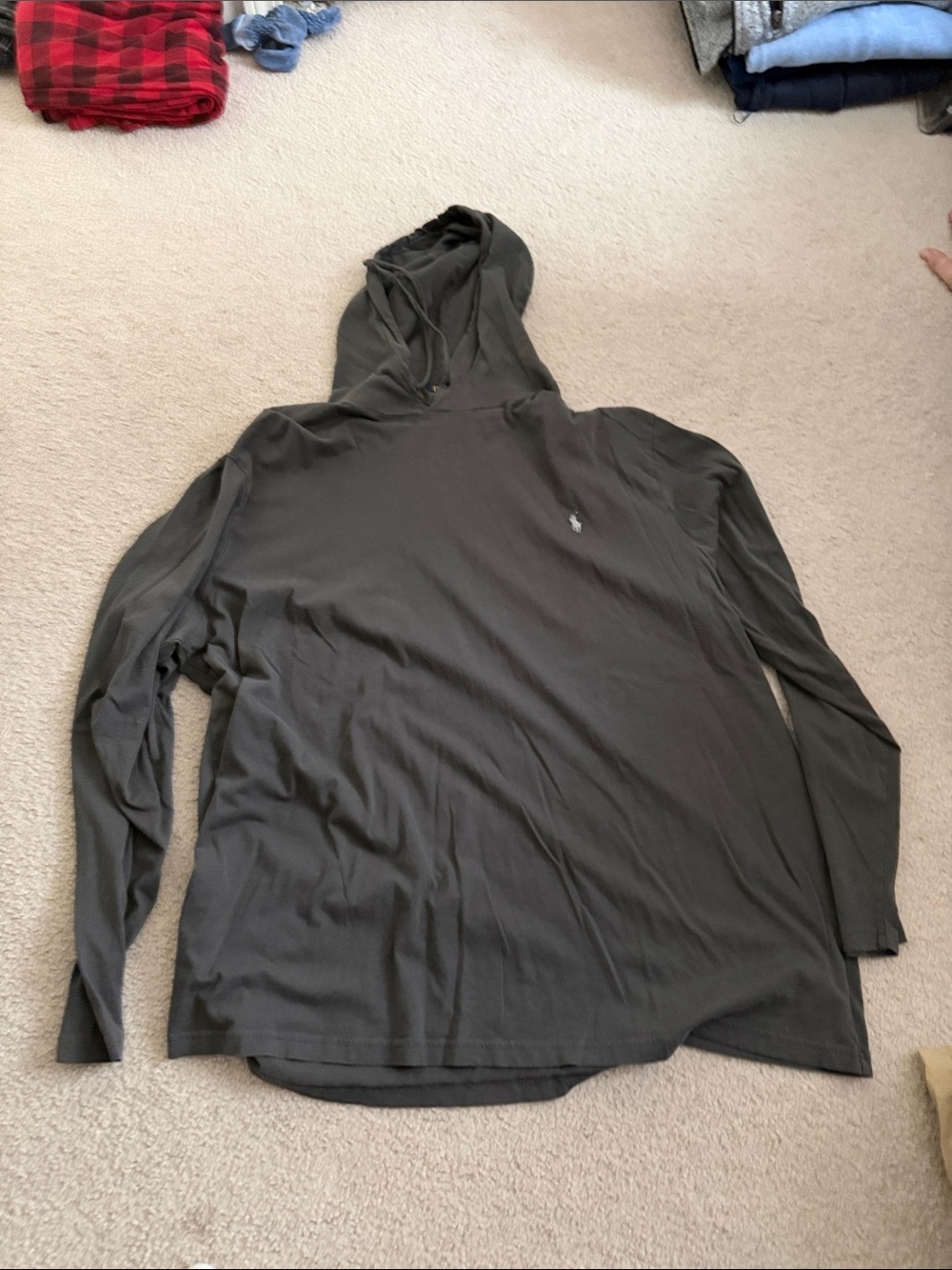 Ralph Lauren Hooded Long Sleeve Tee in Charcoal Gray